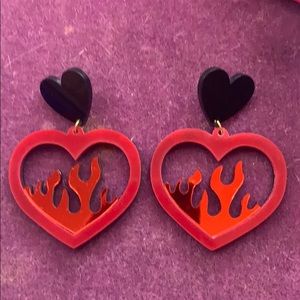 Red heart flame earrings